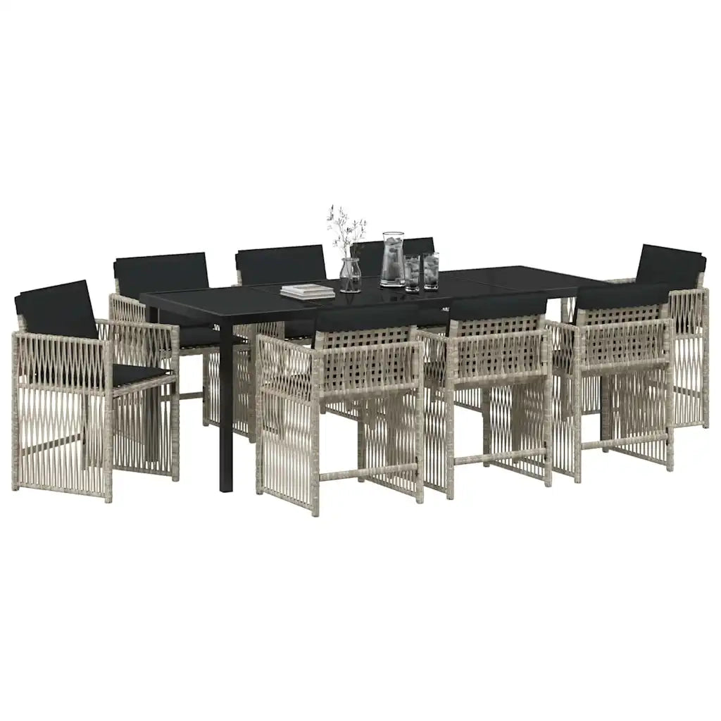 Set da Pranzo per Giardino 9 pcs Grigio chiaro polyrattan 3380792
