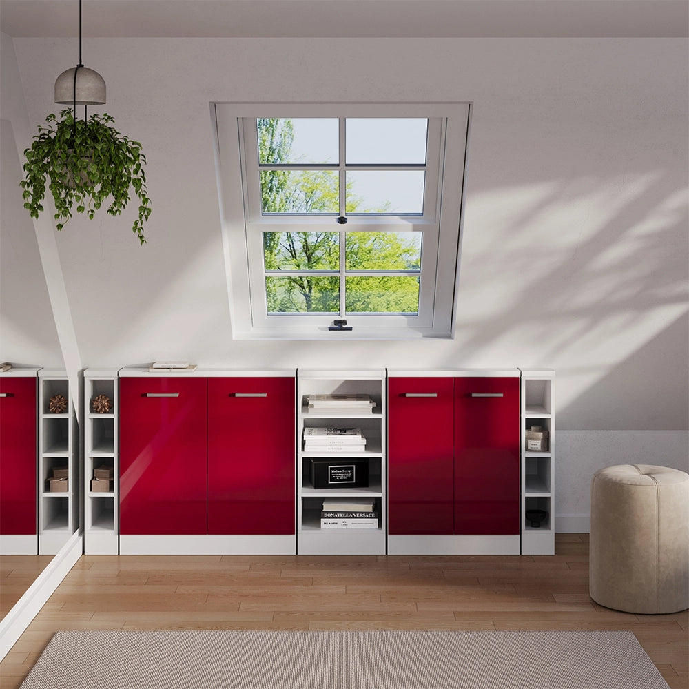 Set di mobili sottotetto Rion Rosso lucido/Bianco Set di 5 Vicco