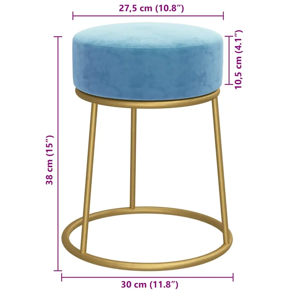Sgabello Rotondo Azzurro in Velluto