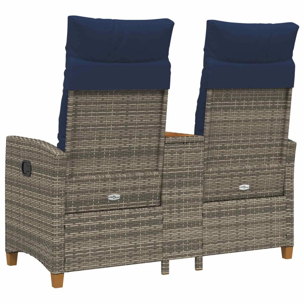 Panca da Giardino | Panchina reclinabile con tavolo Grigio e Blu Navy polyrattan