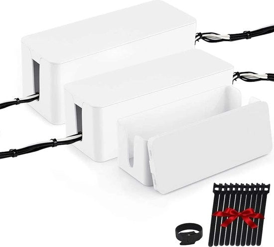 Box di gestione cavi, organizzatore di cavi per scrivania, TV, computer, hub USB e supporto per coprire e nascondere, strisce di prese e cavi (bianco, 3 pezzi)