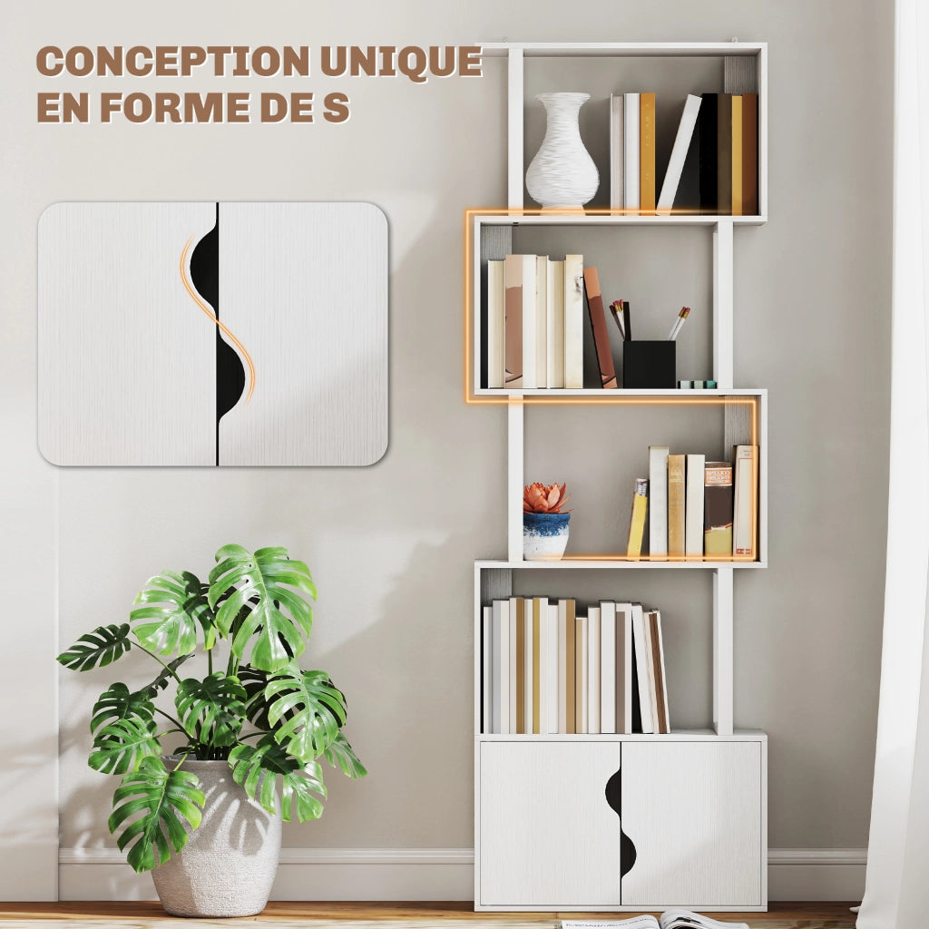 Libreria 5 livelli con ante e scaffali ¨C zephmum ¨C bianco 60x23.8x179.2 cm