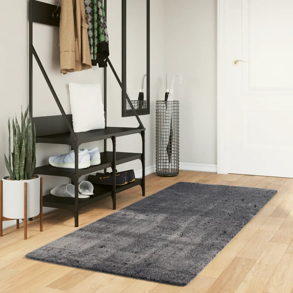 Tappeto a Pelo Corto HUARTE Morbido Lavabile Antracite 80x200cm 374996