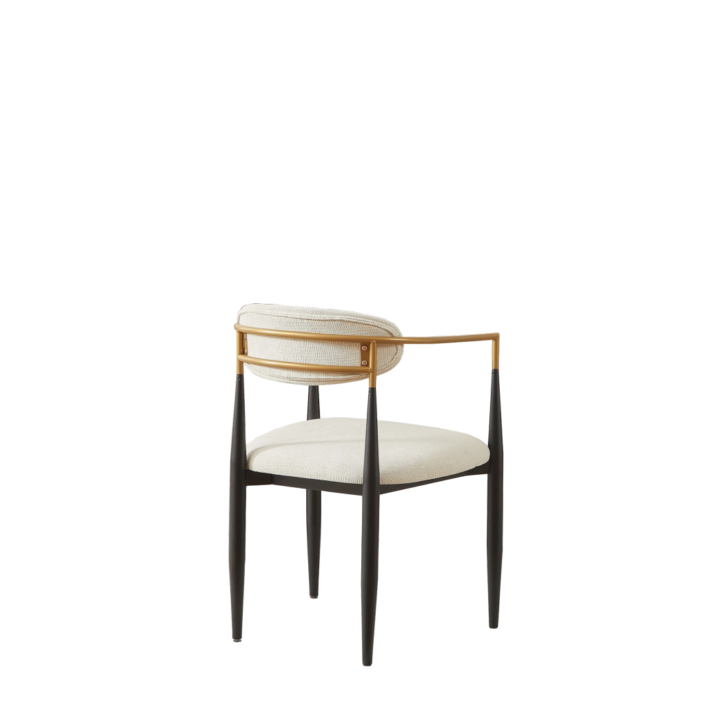 Set 2 Sedie da Pranzo con Cuscini Beige e Struttura in Metallo Nero e Oro