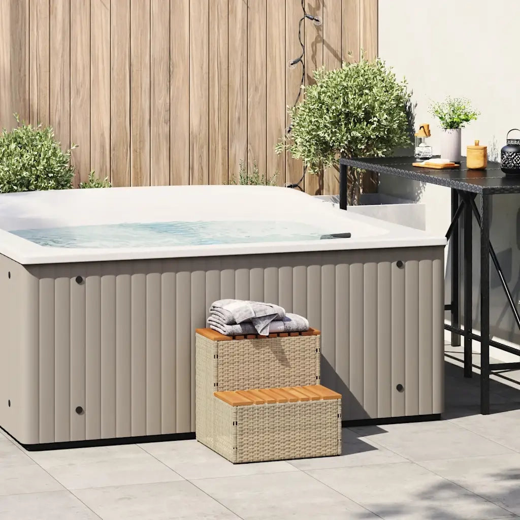 Bordo per Vasca Idromassaggio Beige Polyrattan&Massello Acacia