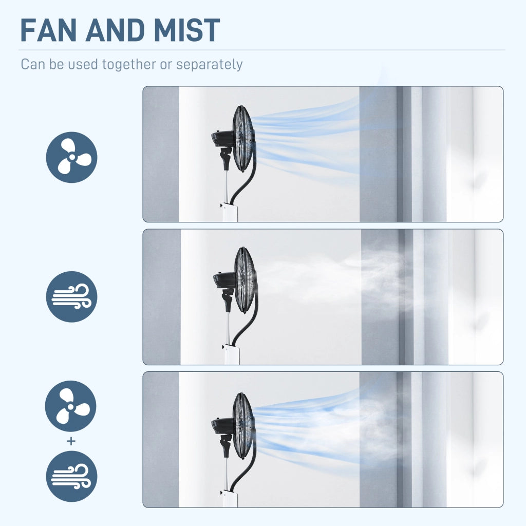 Ventilatore Nebulizzatore con Serbatoio 3L 44,5x38,5x120 cm 3 Modalità e 3 Velocità Bianco e Nero