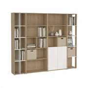 Parete attrezzata Litvjak, Composizione soggiorno, Mobile salotto multiuso, Armadio porta TV, 241x34 h205 cm, Rovere e Bianco