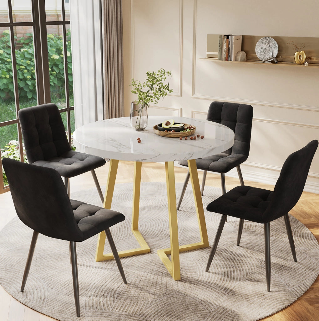 Set da pranzo 5 pezzi con tavolo rotondo Ø80 cm e 4 sedie in velluto