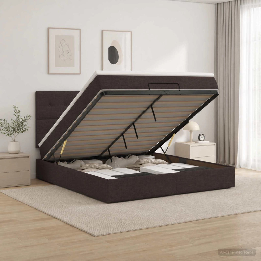 Letto Ottomano con Materasso e LED Marrone Scuro 140 x 200 cm 3458079