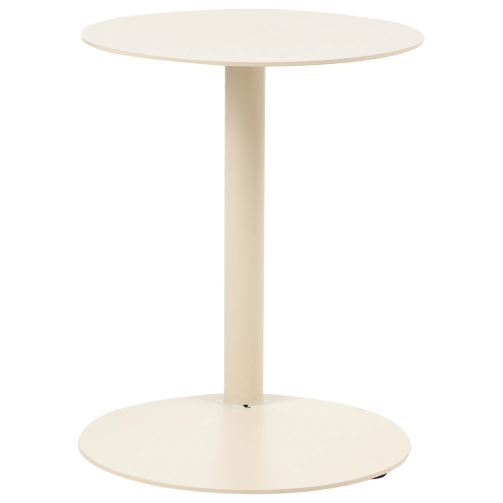 Tavolino da giardino di design in acciaio verniciato a polvere resistente alle intemperie, rotondo 40 cm arredo da esterno beige