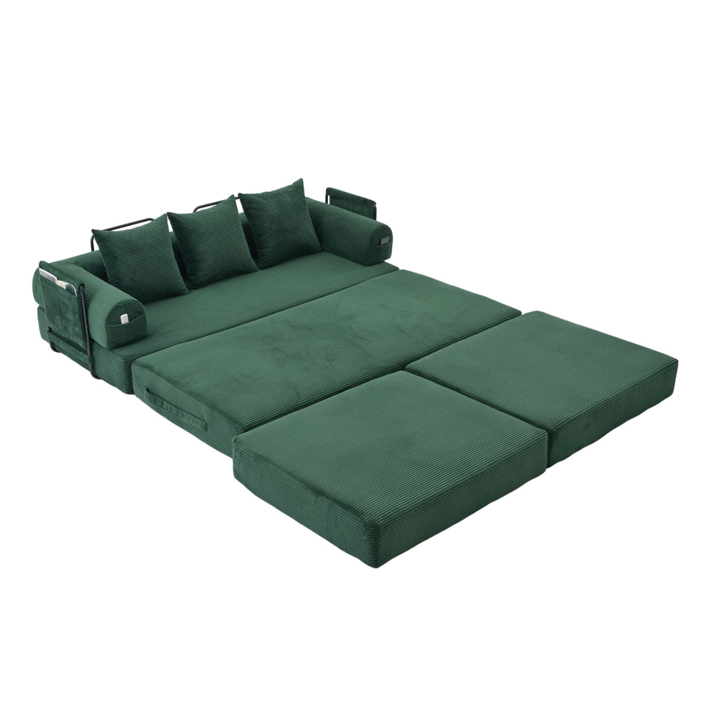 Divano modulare in corduroy con pouf; 200x190x67 cm; verde smeraldo
