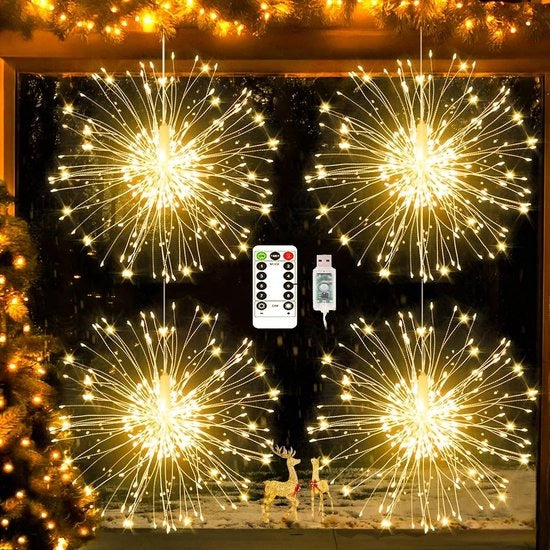 Illuminazione da giardino con 120 led - alimentazione USB - 8 modi - illuminazione stellare con telecomando - IP65 impermeabile - per esterno e interno - decorazione per tenda (bianco caldo)