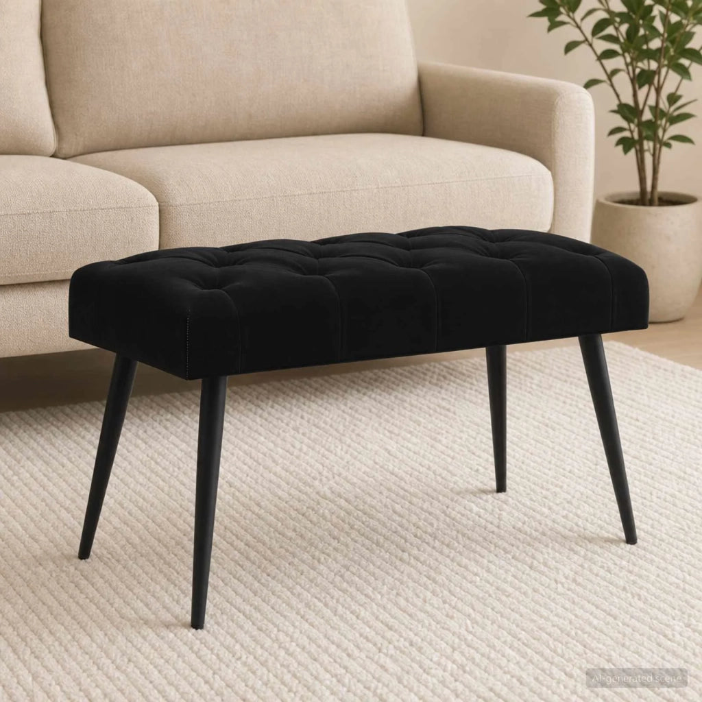 Panchina con bottoni imbottiti Nero 80 x 40 x 46 cm Velluto 42038563