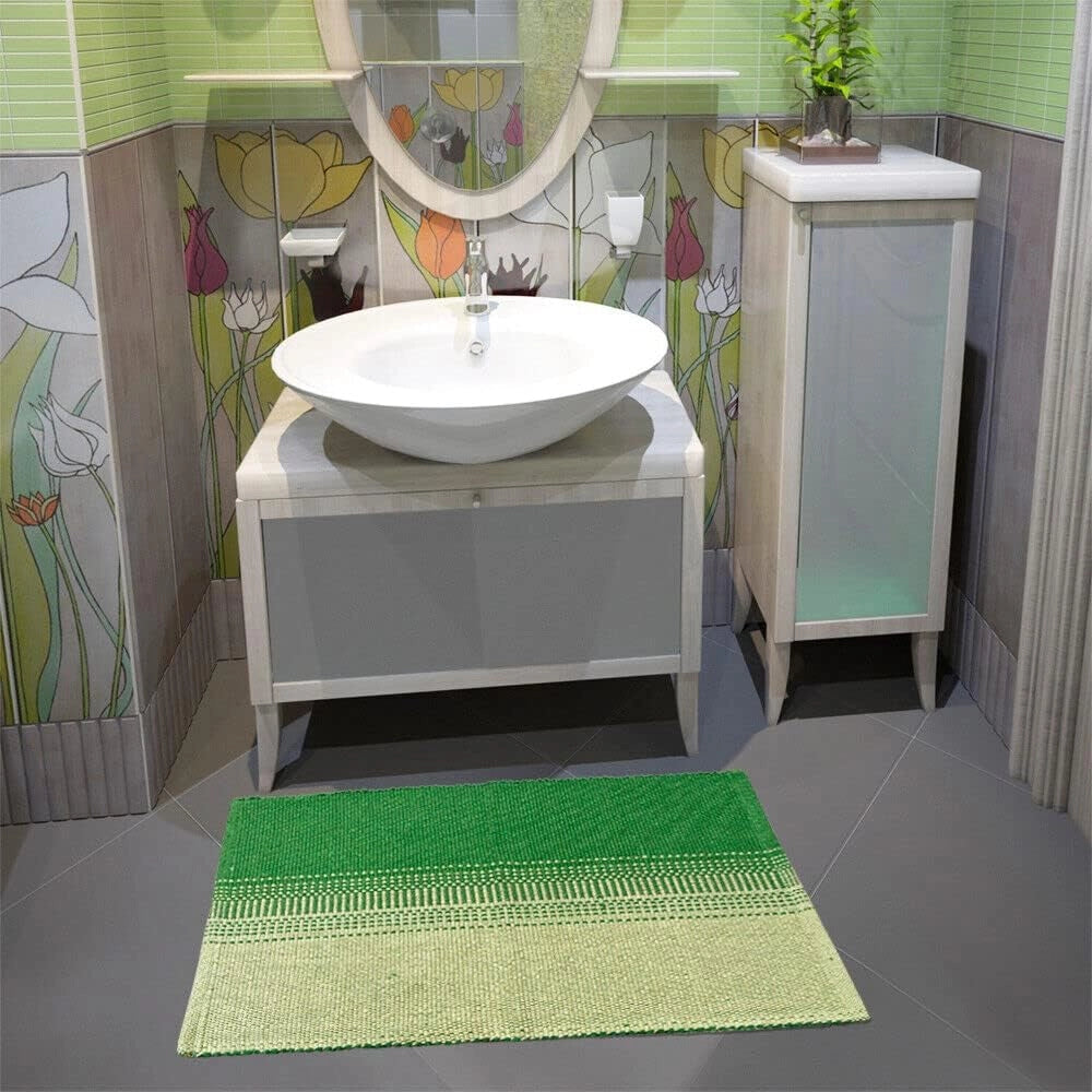 Tappeto Cucina Bagno Puro Cotone Assorbente Tessuto Intrecciato a Mano Verde 55x240 cm
