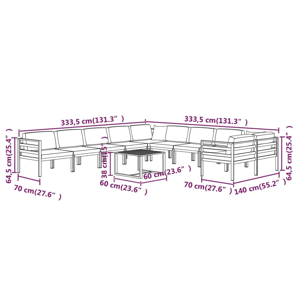 Set Divani da Giardino 11 pz con Cuscini in Alluminio Antracite 3107828