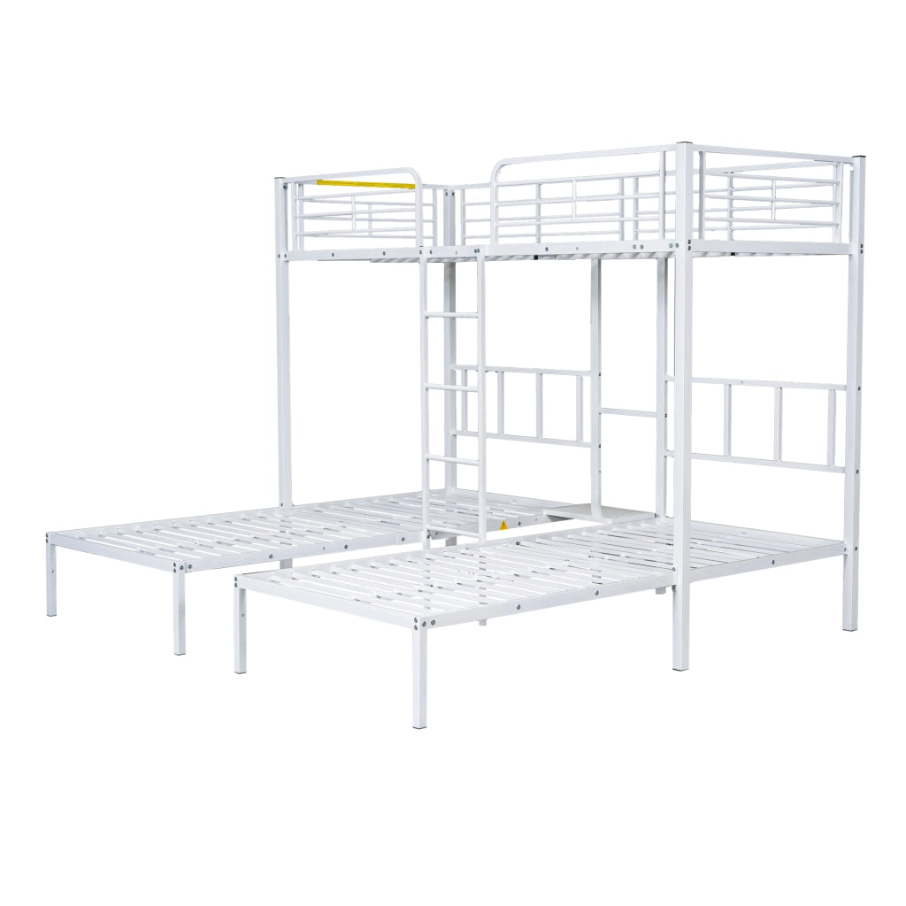 Letto a Castello 90x200 cm; Letto 3 Posti con Scala e Tavolo in Metallo Bianco