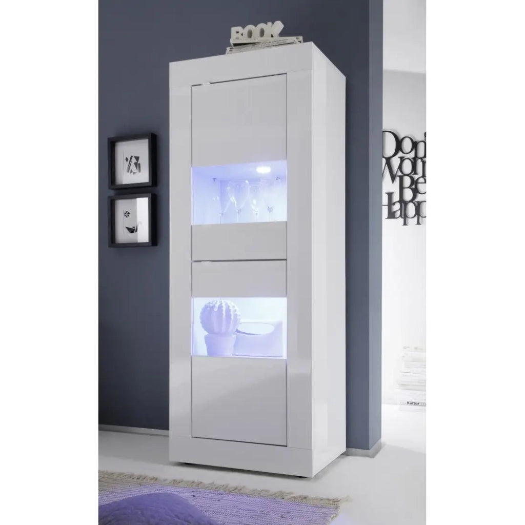 Vetrina con porta in vetro, collezione ISORA, colore bianco lucido lacato