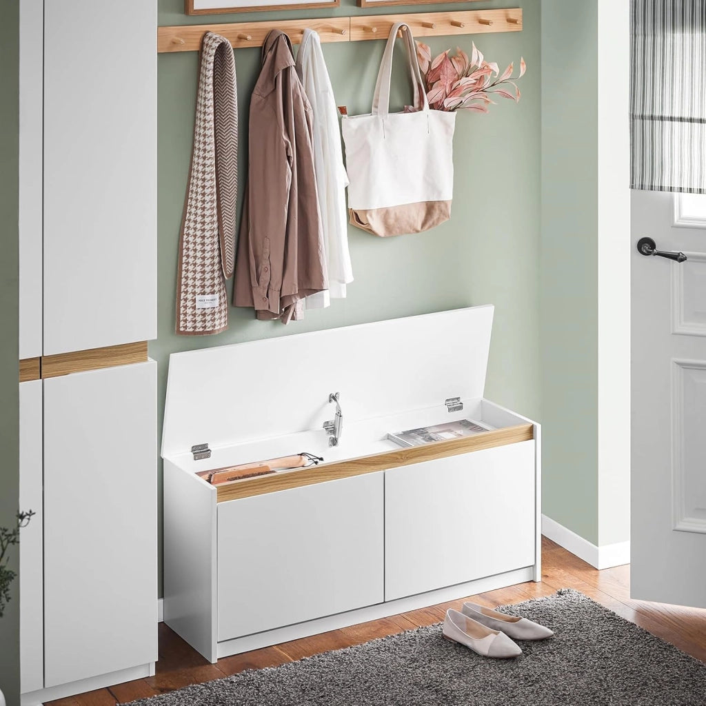 Cassapanca Contenitore da Interno Panca Scarpiera da Ingresso con Contenitore e Seduta - Adatta a Ingressi, Soggiorni e Camere, Bianco, 104x30x47 cm, Testata per 240 kg, FSR171-W