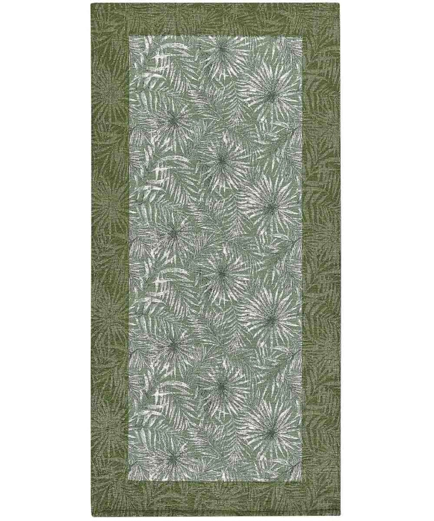 Tappeto passatoia moderno MALESIA VERDE disegno giungla tropicale natura foglie felci, tappetino bagno ingresso multiuso lavabile antiscivolo cm.55x80