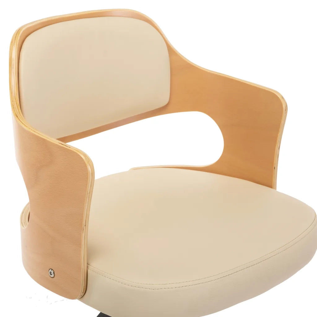 Sedia da Ufficio | Sedia da Gaming Girevole Crema in Legno Piegato e Similpelle