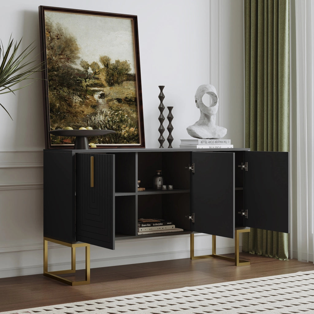Credenza 3 ante con ripiani regolabili; MDF e pannello truciolare nero