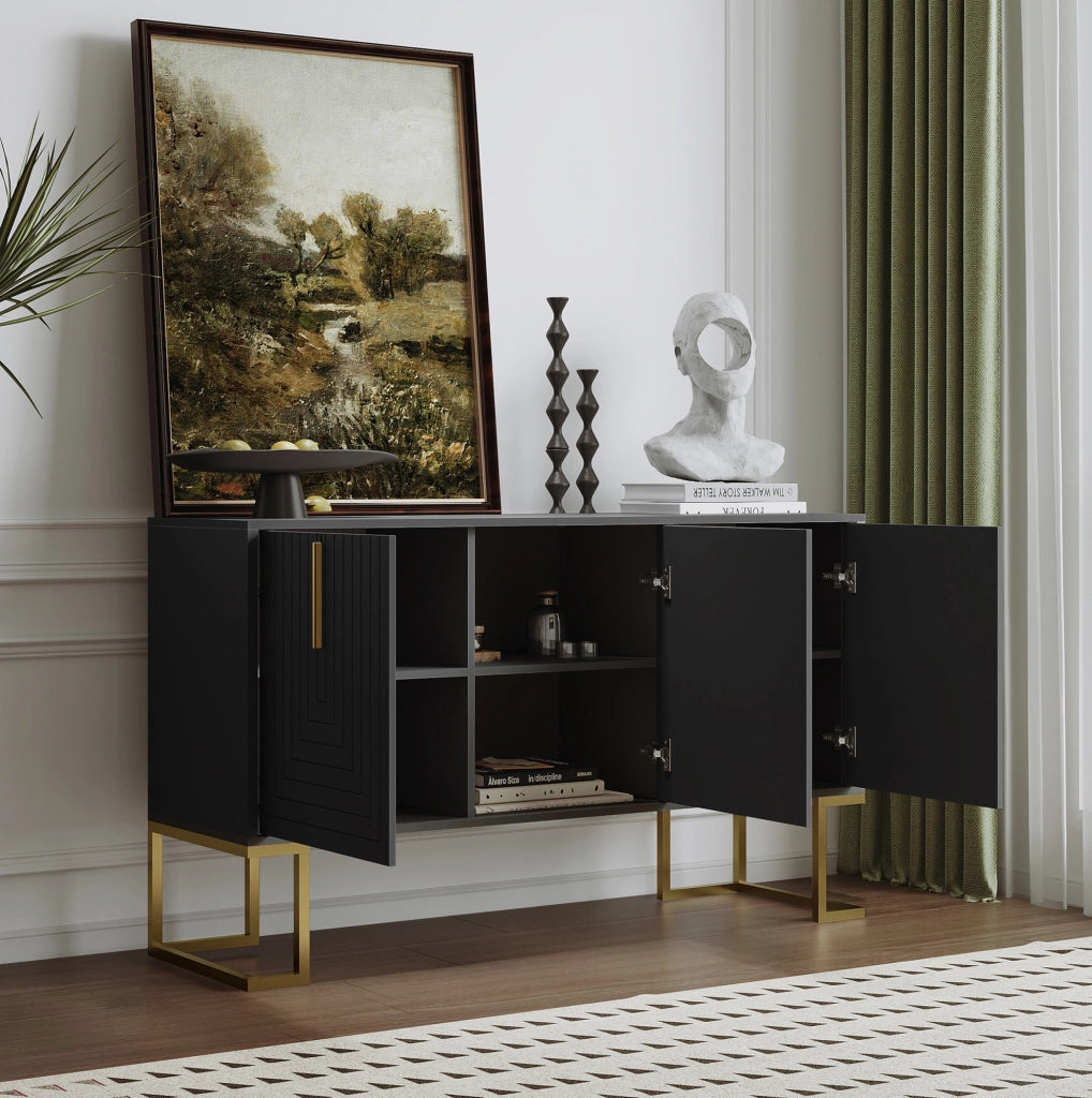 Credenza 3 ante con ripiani regolabili; MDF e pannello truciolare nero