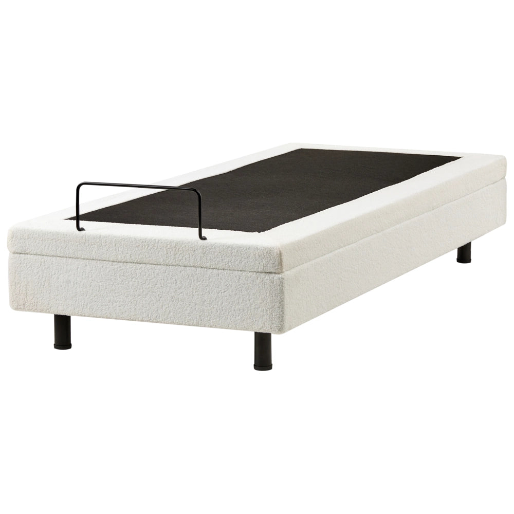 Letto singolo in bouclè bianco sporco regolabile con telecomando senza testata 90 x 200 cm stile moderno