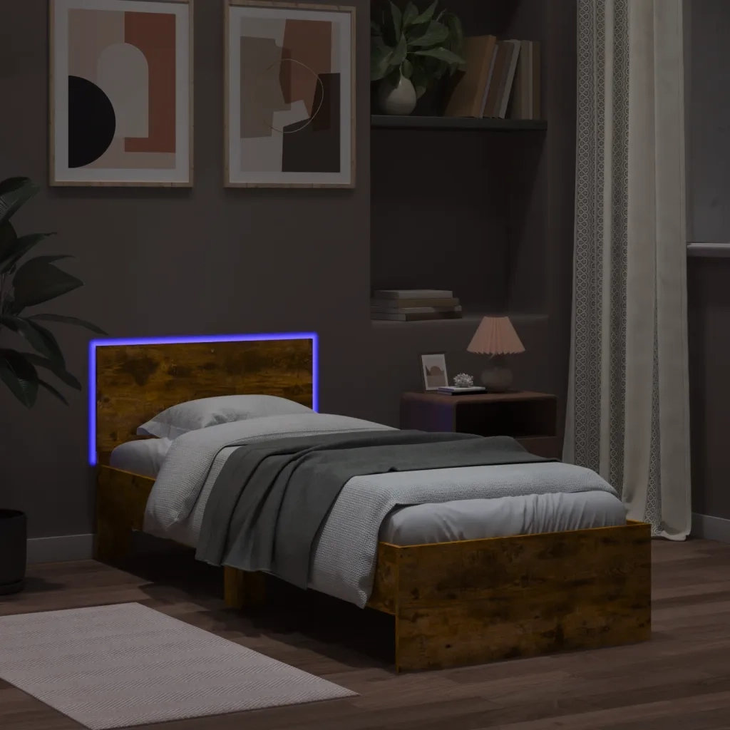 Giroletto con Testiera e LED Rovere Fumo 75x190 cm