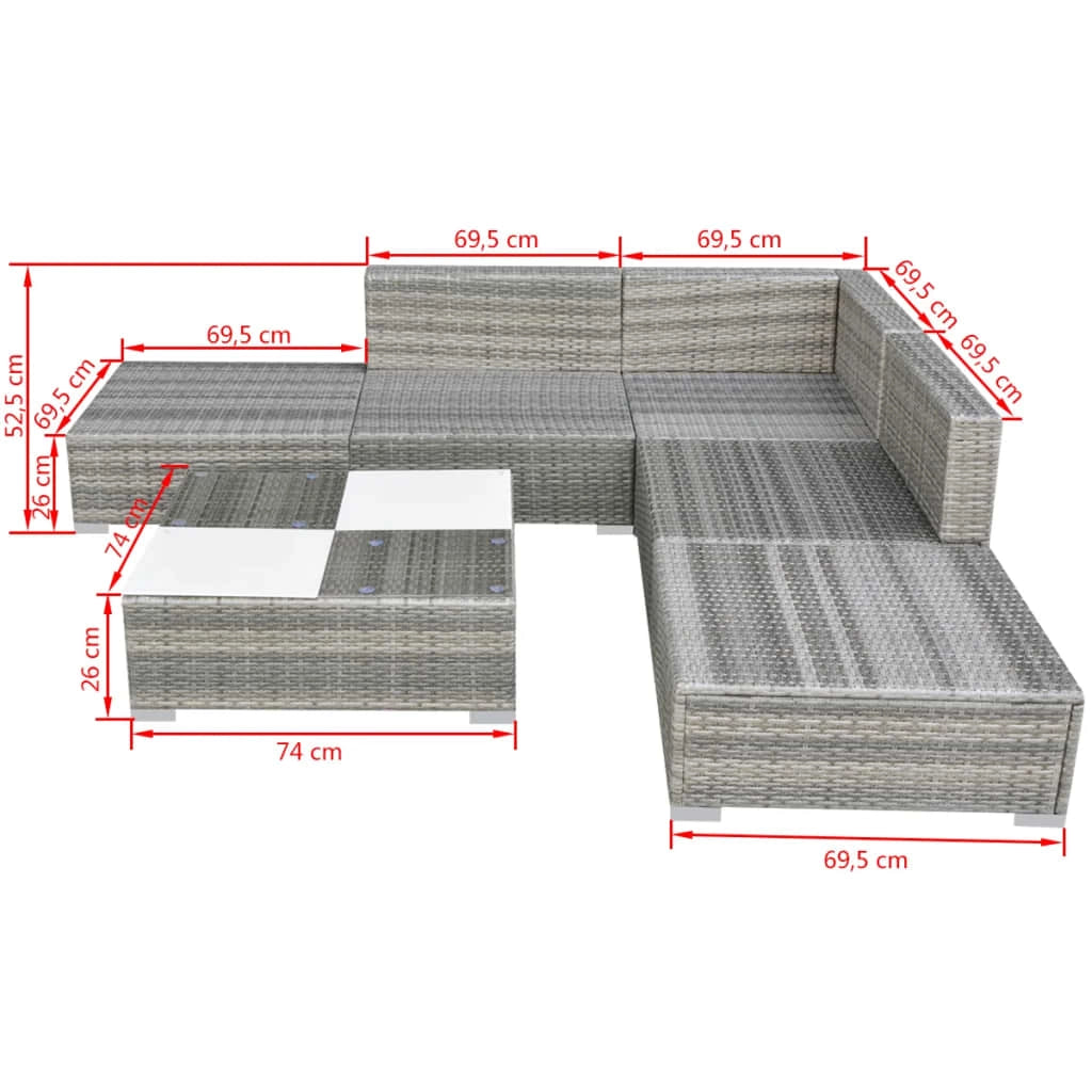 Set di mobili da giardino mobili da esterno 6 pezzi con cuscini resina intrecciata grigia 02_0016874