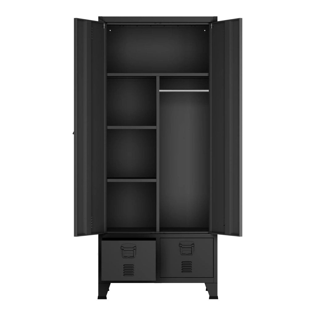 Mobile contenitore per camera da letto con ripiani 180 x 90 x 40 cm con 2 cassetti acciaio nero 03_0008875