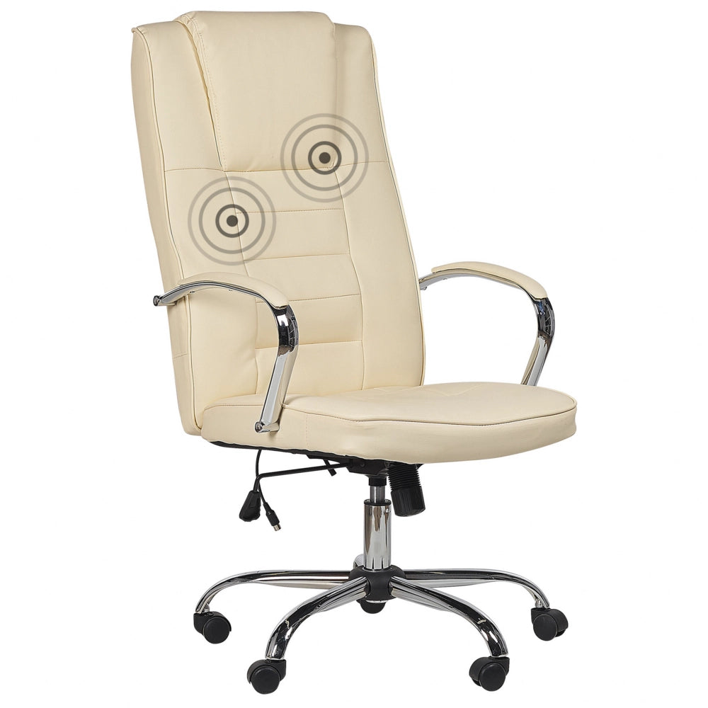 Sedia da ufficio massaggiante in ecopelle beige riscaldata 4 modalità gaming studio