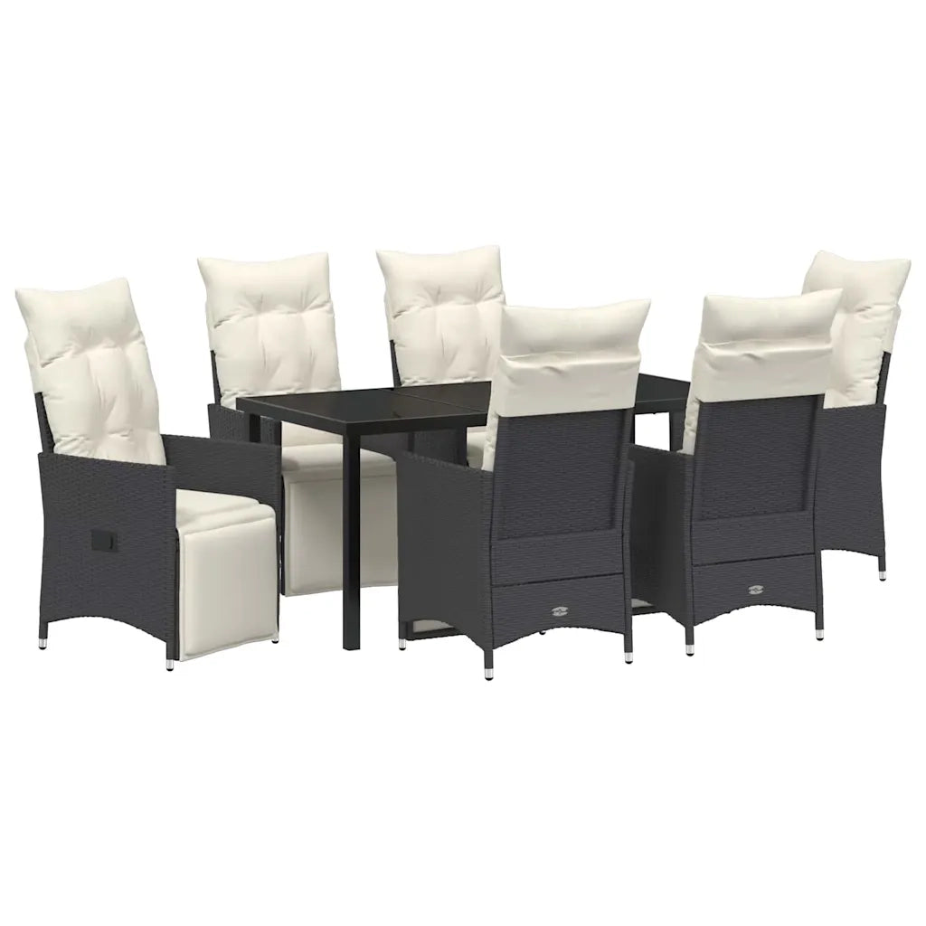 Set da Pranzo per Giardino con cuscino 7 pcs Nero polyrattan