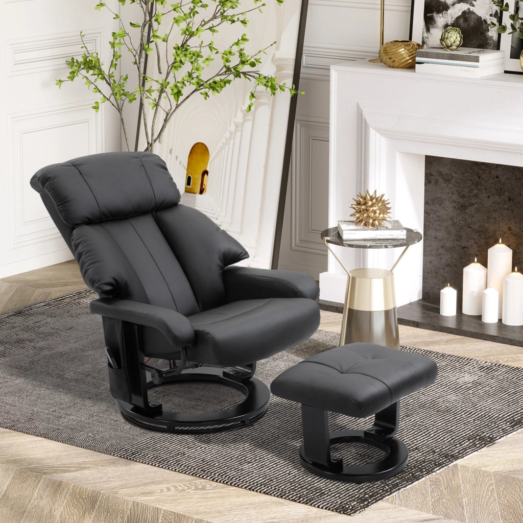 Poltrona Relax Reclinabile e Massaggiante con Pouf Poggiapiedi e Telecomando, 76x80x102 cm Nero