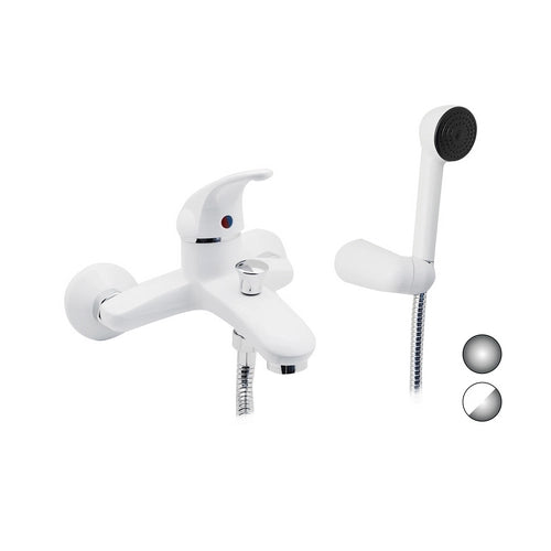 MONOCOMANDO VASCA DUPLEX CON DOCCETTA ANTICALCARE SERIE MARZIA- Bianco Opaco -Cromo- EUROR- pezzi 1