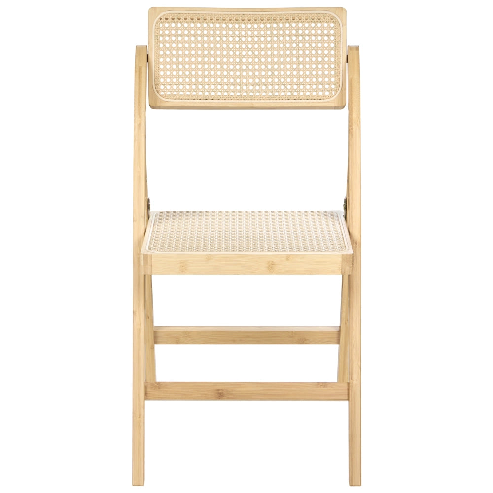 Set di 2 sedie da pranzo in bambù marrone chiaro e rattan sintetico pieghevoli stile boho per cucina e sala da pranzo