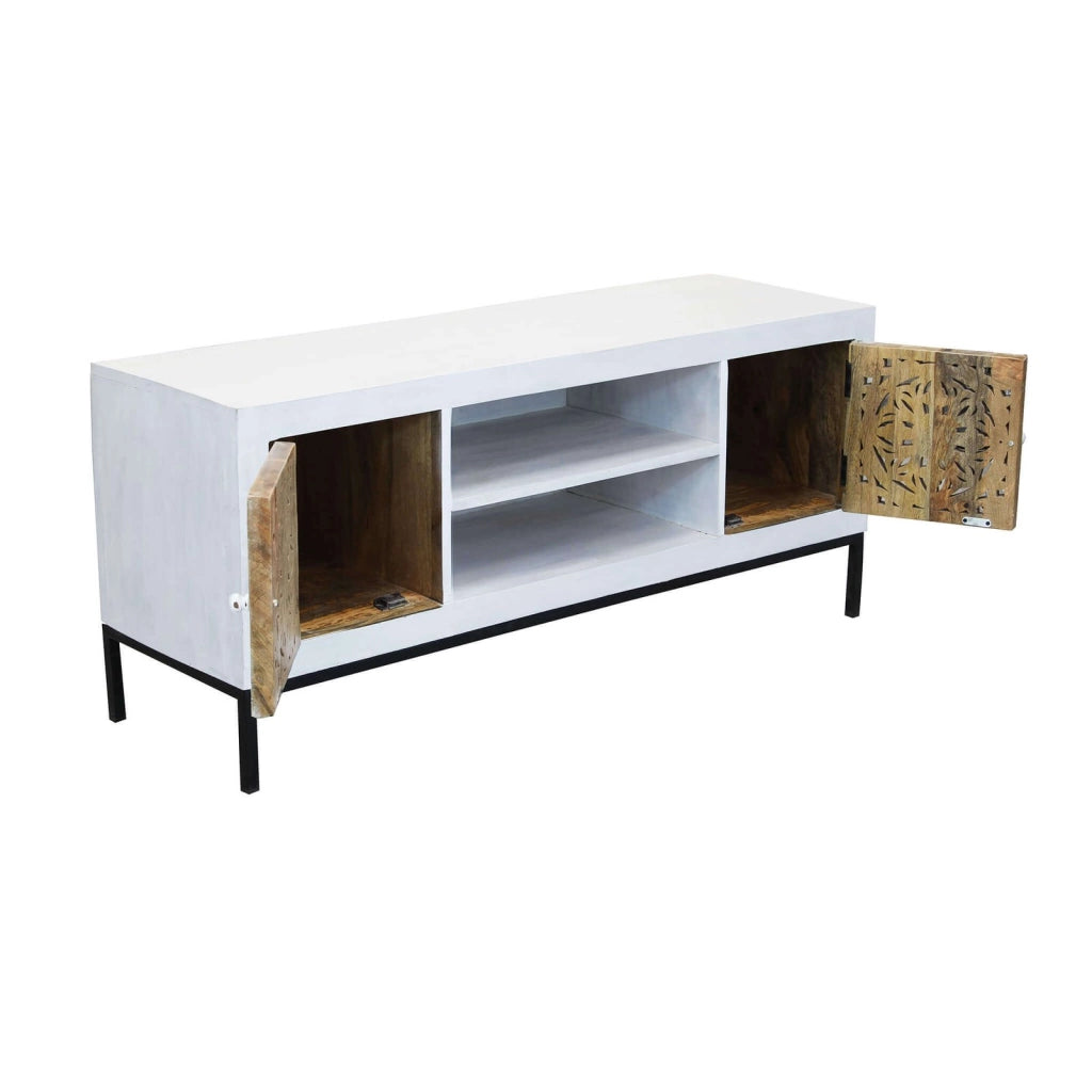 Porta tv con decoro 2 ante 2 ripiani in Legno Metallo cm 130x40x55 - KONNOR