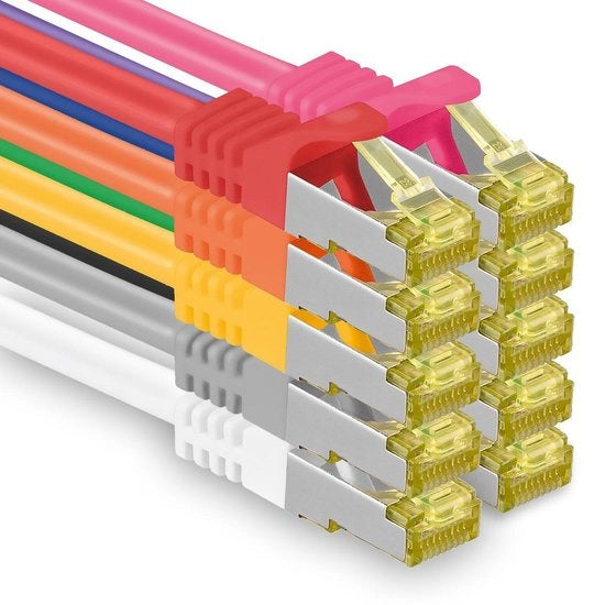 Cavo di rete LAN a 10 Gb/s SFTP PIMF LSZH 0.5m - 10 colori - 10 pezzi - Cavo patch con connettore RJ45 - Cavo Ethernet Cat.7