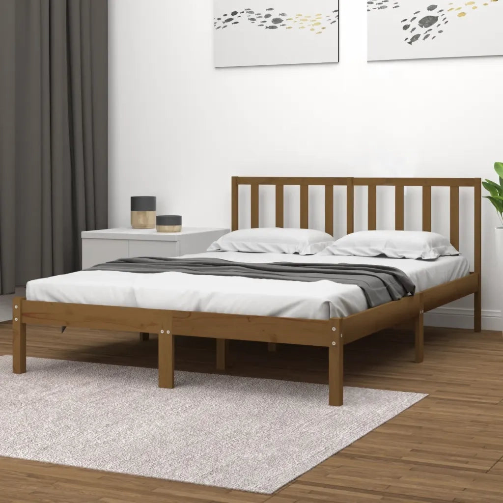 Letto matrimoniale | Letto per adulti | Giroletto senza Materasso Ambra in Legno di Pino 200x200 cm