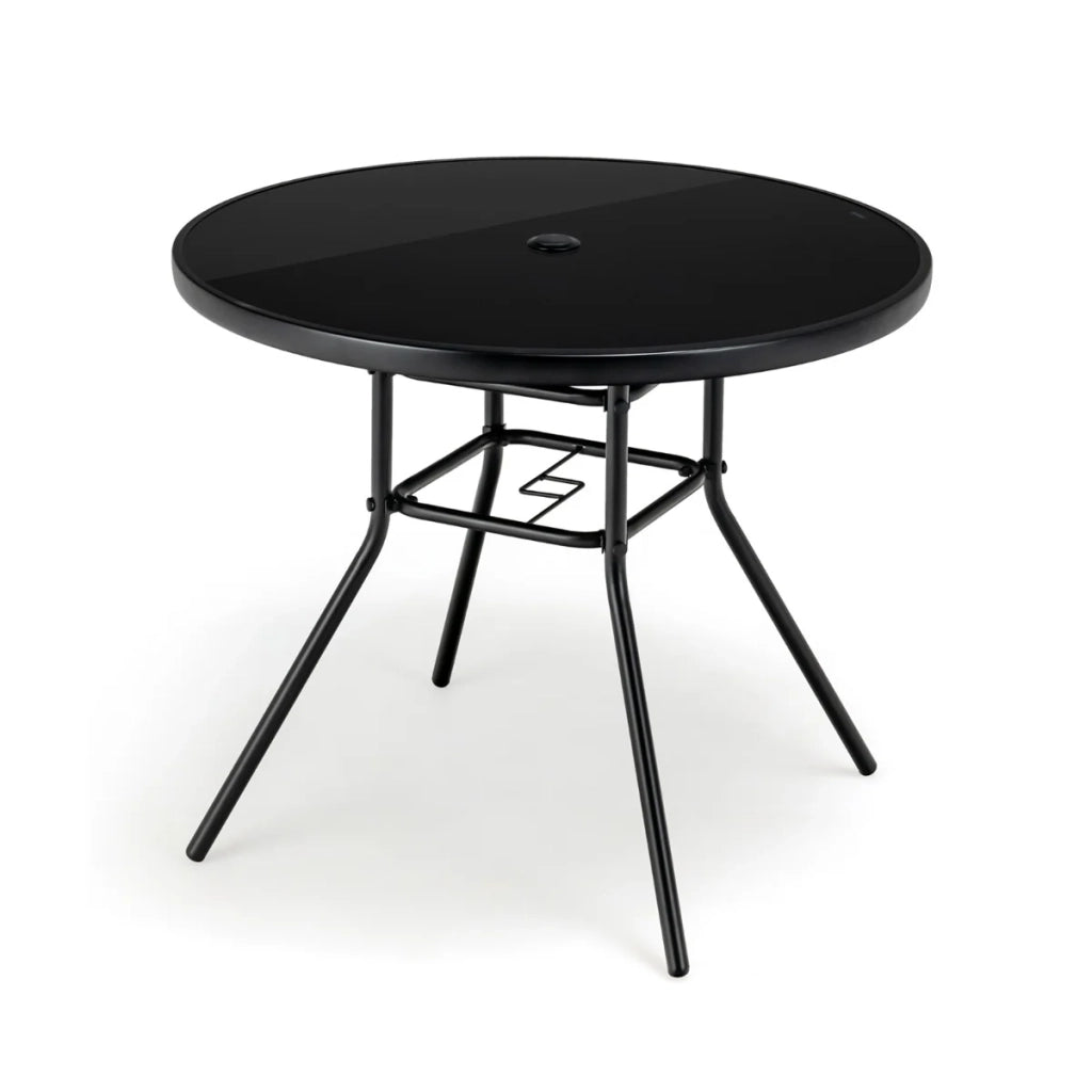 Tavolo da giardino rotondo 86 x 71 cm con foro per ombrellone economico moderno metallo nero 20_0013996