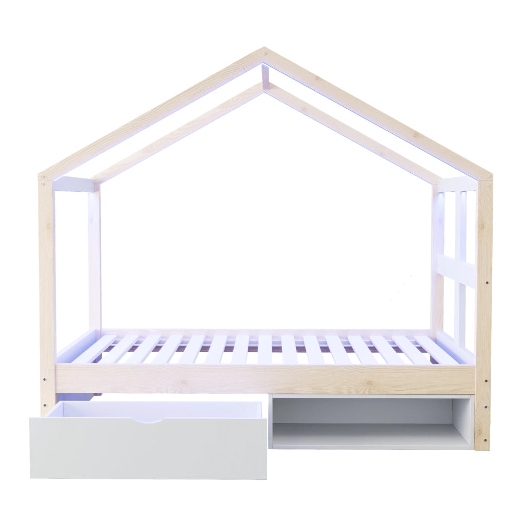 Letto singolo a casetta 90x190 cm con cassetto, scarpiera e LED