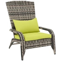 Sedia da Giardino Adironrack con Braccioli e Cuscini, Sedia in Rattan e Acciaio per Interni ed Esterni, 64x80x90 cm, Verde