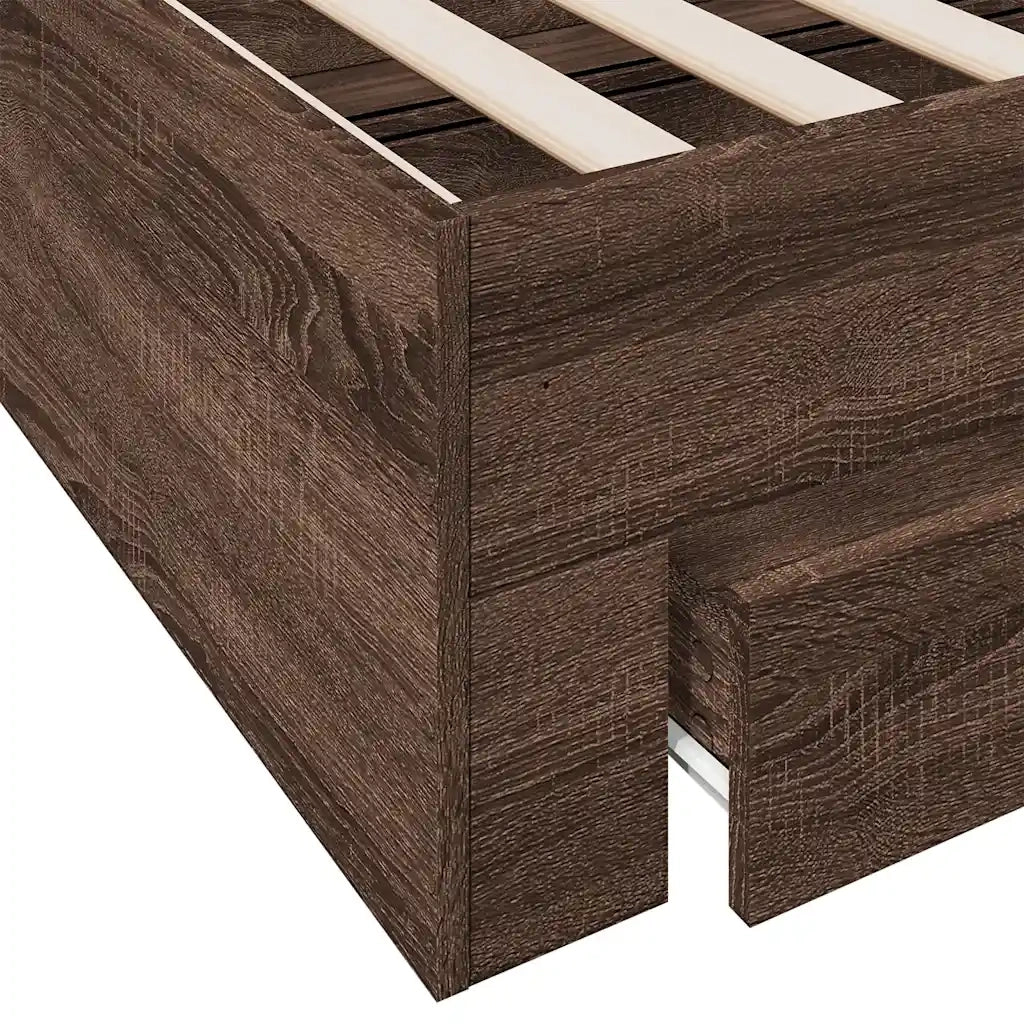 Letto singolo | Letto per adulti | Giroletto Cassetti Rovere Marrone 75x190 cm Legno Multistrato
