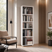 Libreria Verticale Bianca Alta con 5 Ripiani Regolabili | Scaffale Salvaspazio per Libri, Documenti e Decorazioni | Mobile Moderno per Casa, Ufficio e Studio 60x30x195 cm