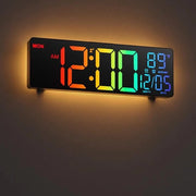 Orologio digitale per parete da 11'', controllo a distanza, sveglia doppia, 8 colori RGB, grande schermo LED, illuminazione automatica, data, orario legale automatico, temperatura