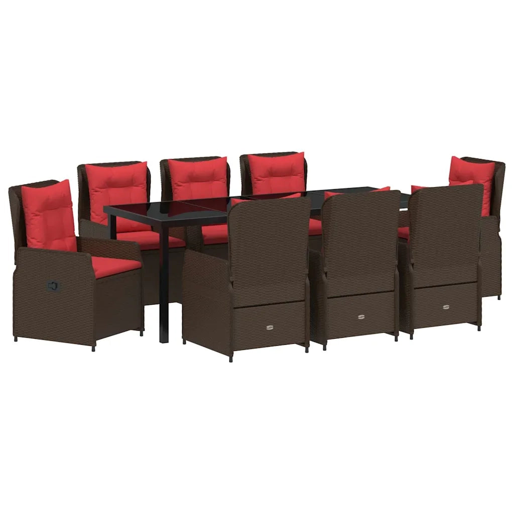 Set da Pranzo per Giardino 9 pcs Marrone Poly Rattan 3381029