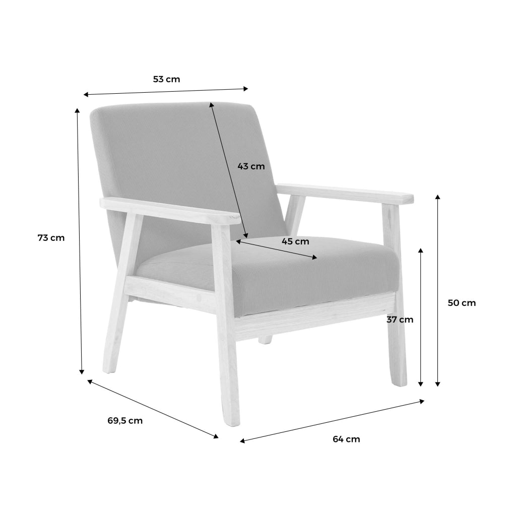 Poltrona scandinava in legno e velluto a coste, crema
