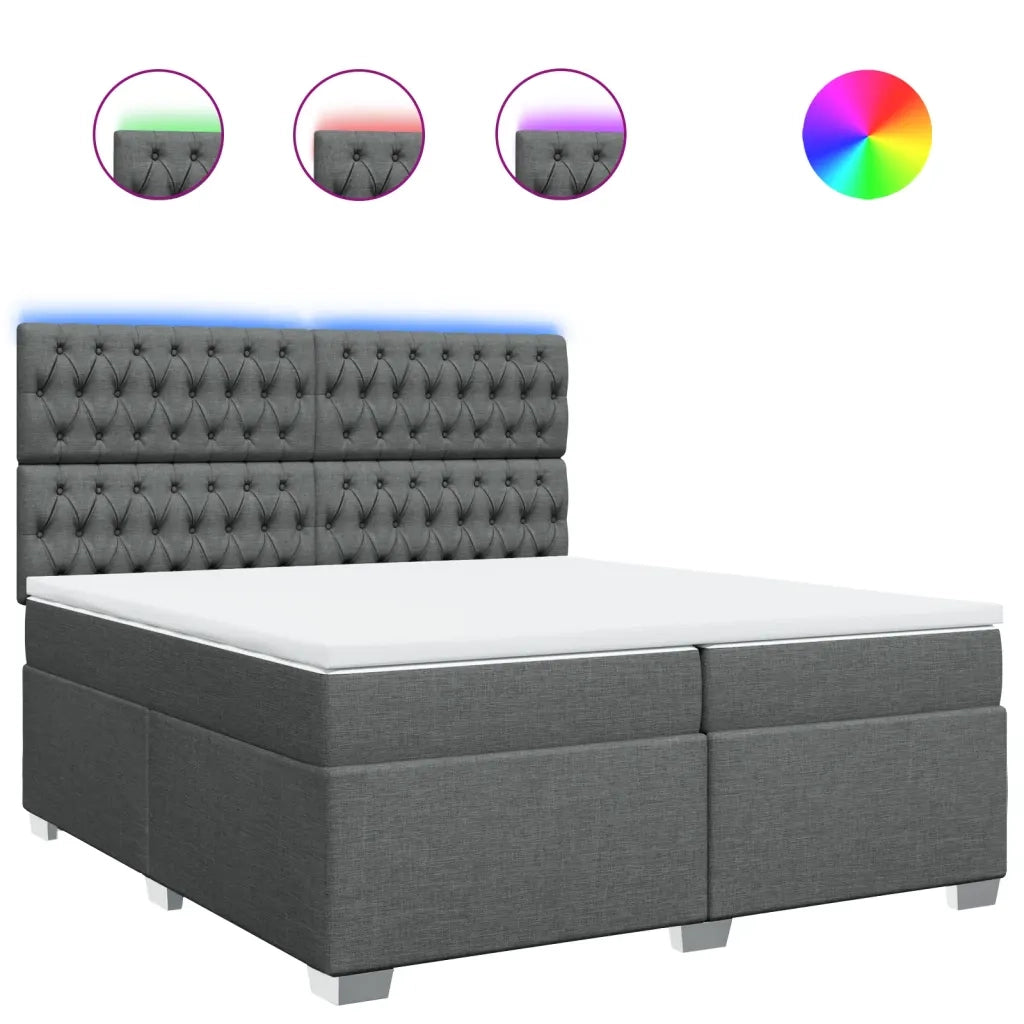Giroletto a Molle con Materasso Grigio Scuro 200x200 cm Tessuto