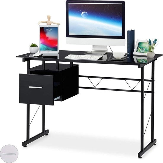 Scrivania moderna in vetro con caricabatterie - mobile per camera da letto - HBD 75 x 110 x 55 cm - nero automatico