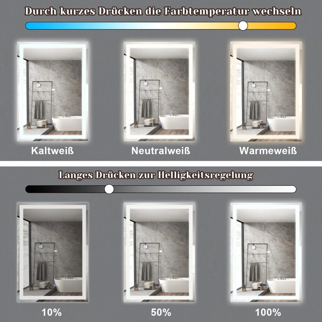 ZMH Specchio da bagno con illuminazione a LED Bagno con funzione touch Specchio da parete bianco