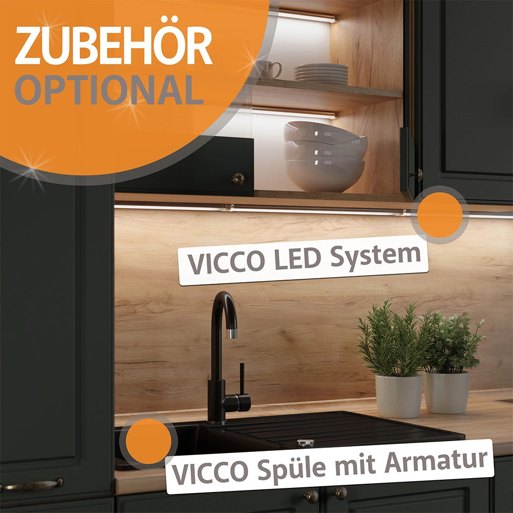 Cucina angolare completa R-Line Antracite rustico/Bianco 247 x 237 cm, PL Rovere Vicco